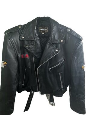 USA BLACK LEATHER BIKER JACKET